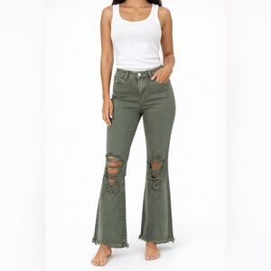 NWT Risen Los Angeles Dark Olive Distressed Jeans Size 11